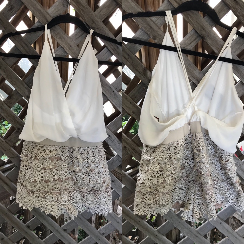 Backless White/Tan Romper